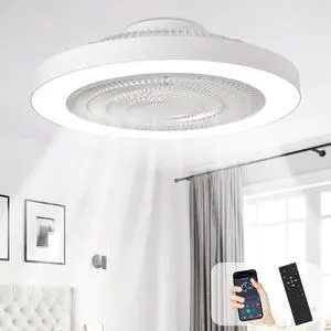 Modern Ceiling Fan with Light: 19" Bladeless Flush Mount Low Profile LED Ceiling Fans with Remote APP Control - White Enclosed Fandelier Dimmable Quiet for Bedroom Kids Room Apartment Loft Modern Ceiling Fan with Light: 19" Bladeless Flush Mount Low Profile LED Ceiling Fans with Remote APP Control - White Enclosed Fandelier Dimmable Quiet for Bedroom Kids Room Apartment Loft