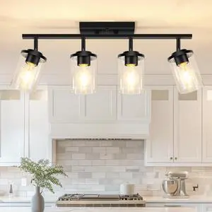 4-Lights Track Lighting Fixtures Ceiling with Clear Glass Shades, Modern Black Semi Flush Mount Ceiling Light, Rotatable Wall Mount Ceiling Lamp for Kitchen Hallway Bedroom 4-Lights Track Lighting Fixtures Ceiling with Clear Glass Shades, Modern Black Semi Flush Mount Ceiling Light, Rotatable Wall Mount Ceiling Lamp for Kitchen Hallway Bedroom