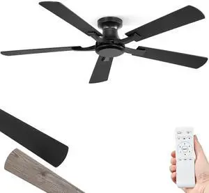 52 Inch Ceiling Fan No Light, Flush Mount Low Profile, Black Modern Without Light, Remote Control, Reversible DC Motor, Quiet Powerful Airflow for Indoor&Outdoor, Bedroom, Living Room 52 Inch Ceiling Fan No Light, Flush Mount Low Profile, Black Modern Without Light, Remote Control, Reversible DC Motor, Quiet Powerful Airflow for Indoor&Outdoor, Bedroom, Living Room