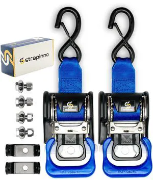 2PCS Stainless Steel Retractable Ratchet Straps (1 7/8 in x 4 ft) Transom Tie Downs for Boat Trailer - Extra Mounting Brackets & Bolt Set, Safety Latch S-Hook, Break Strength 1,650LB/750KG 2PCS Stainless Steel Retractable Ratchet Straps (1 7/8 in x 4 ft) Transom Tie Downs for Boat Trailer - Extra Mounting Brackets & Bolt Set, Safety Latch S-Hook, Break Strength 1,650LB/750KG