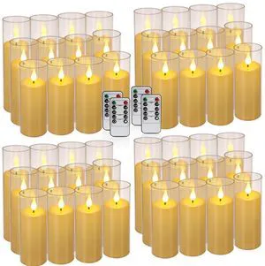 Flickering Flameless Candles Battery Operated with Remote and 2/4/6/8 H Timer Plexiglass LED Pillar Candles with Realistic Moving Wick for Home Decor Pack of 48 (D2.2 xH 5" 6" 7") (Ivory) Flickering Flameless Candles Battery Operated with Remote and 2/4/6/8 H Timer Plexiglass LED Pillar Candles with Realistic Moving Wick for Home Decor Pack of 48 (D2.2 xH 5" 6" 7") (Ivory)
