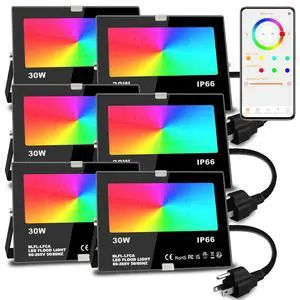 Led Flood Light 30W, 300W Equivalent 3000 LM Outdoor Color Changing Lights 2700K & 16 Million Colors&Timing& Music Sync, Bluetooth RGBW Smart FloodlightsLed Stage LandscapeIP66 US 3-Plug (6 Pack) Led Flood Light 30W, 300W Equivalent 3000 LM Outdoor Color Changing Lights 2700K & 16 Million Colors&Timing& Music Sync, Bluetooth RGBW Smart FloodlightsLed Stage LandscapeIP66 US 3-Plug (6 Pack)
