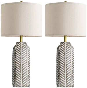 26" Retro Farmhouse Lamps Set of 2 - Vintage Leaf Design, Living Room Lamps with Linen Shades, Rustic Resin Lamp for Bedroom, Living Room, Nightstand, Entryway, Nursery, Wood Grain 26" Retro Farmhouse Lamps Set of 2 - Vintage Leaf Design, Living Room Lamps with Linen Shades, Rustic Resin Lamp for Bedroom, Living Room, Nightstand, Entryway, Nursery, Wood Grain