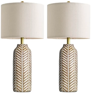 26" Farmhouse Table Lamps Set of 2 - Vintage Leaf Design, Rustic Resin Nightstand Lamps for Bedroom, Living Room, Nursery, Hallway, Elegant Living Room Lamps with Linen Shades Antique Brown 26" Farmhouse Table Lamps Set of 2 - Vintage Leaf Design, Rustic Resin Nightstand Lamps for Bedroom, Living Room, Nursery, Hallway, Elegant Living Room Lamps with Linen Shades Antique Brown