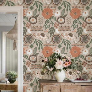 Boho Sun Floral Retro Peel and Stick Wallpaper 17.3" x 800" Removable Waterproof Self Adhesive Contact Paper, Renter Friendly for Cabinets, Furniture, Bedroom, Bathroom, DIY Decor Boho Sun Floral Retro Peel and Stick Wallpaper 17.3" x 800" Removable Waterproof Self Adhesive Contact Paper, Renter Friendly for Cabinets, Furniture, Bedroom, Bathroom, DIY Decor