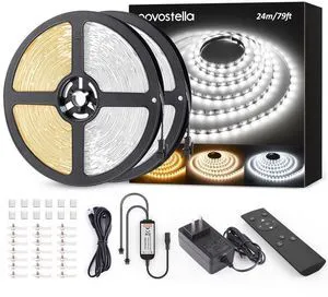 79ft(2rolls) Tunable White LED Strip Light Dimmable 3000K-6500K RF Remote Daylight Warm White Flexible Tape Ribbon for Cabinet Stage Bedroom Party Kitchen Stair Living Room Ceiling Bar 79ft(2rolls) Tunable White LED Strip Light Dimmable 3000K-6500K RF Remote Daylight Warm White Flexible Tape Ribbon for Cabinet Stage Bedroom Party Kitchen Stair Living Room Ceiling Bar