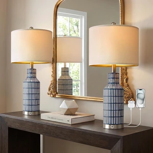 25" Modern 3-Way Dimmable Touch Control with USB A+C Ceramic Lamps Set of 2 Table Lamp for Living Room Bedroom Farmhouse Nightstand Bedside Blue 25" Modern 3-Way Dimmable Touch Control with USB A+C Ceramic Lamps Set of 2 Table Lamp for Living Room Bedroom Farmhouse Nightstand Bedside Blue