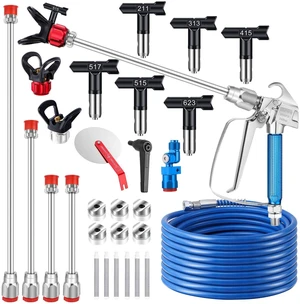 22Pcs Airless Paint Sprayer Gun Kit & 50Ft x 1/4 NPT Hose, 3600PSI with 6 Reversible Spray Tips, 4 Extension Wands, 6Pcs Filters & Guide Tool, Spray Gun for Painting Fits Most Sprayers 22Pcs Airless Paint Sprayer Gun Kit & 50Ft x 1/4 NPT Hose, 3600PSI with 6 Reversible Spray Tips, 4 Extension Wands, 6Pcs Filters & Guide Tool, Spray Gun for Painting Fits Most Sprayers