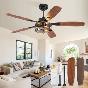 52 Inch Farmhouse Ceiling Fan with Light and Remote, Black Industrial Caged Flush Mount Ceiling Fans with 6 Speed Reversible Motor and Dual Finish 5 Blades, Rustic Ceiling Fan for Living room, Bedroom 52 Inch Farmhouse Ceiling Fan with Light and Remote, Black Industrial Caged Flush Mount Ceiling Fans with 6 Speed Reversible Motor and Dual Finish 5 Blades, Rustic Ceiling Fan for Living room, Bedroom