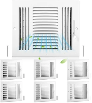 6 Pack Wall Vent Covers Interior Size 10 X 8 Inch, White Steel 3 Way Adjustable Air Flow, Steel Construction for Ceiling Sidewall Bathroom Office HVAC, Durable Register Grilles 6 Pack Wall Vent Covers Interior Size 10 X 8 Inch, White Steel 3 Way Adjustable Air Flow, Steel Construction for Ceiling Sidewall Bathroom Office HVAC, Durable Register Grilles