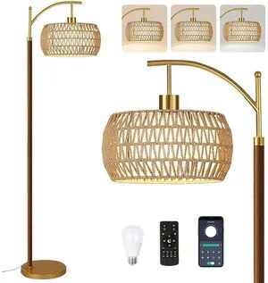 Boho Floor Lamp for Living Room,Bedroom,Rattan Standing Lamp with Remote Dimmable,Wood Vintage Mid Century Modern Gold Tall Lamp Wicker Lamp Shade Floor Lights Bohemian Tiffany Style Boho Floor Lamp for Living Room,Bedroom,Rattan Standing Lamp with Remote Dimmable,Wood Vintage Mid Century Modern Gold Tall Lamp Wicker Lamp Shade Floor Lights Bohemian Tiffany Style