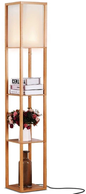 Maxwell - Modern Shelf Floor Lamp with Lamp Shade & Warm White LED Bulb, Corner Display Floor Lamp with Shelves for Living Room, Bedroom, Nightstand Office, Home Decor Storage - Natural Wood Maxwell - Modern Shelf Floor Lamp with Lamp Shade & Warm White LED Bulb, Corner Display Floor Lamp with Shelves for Living Room, Bedroom, Nightstand Office, Home Decor Storage - Natural Wood