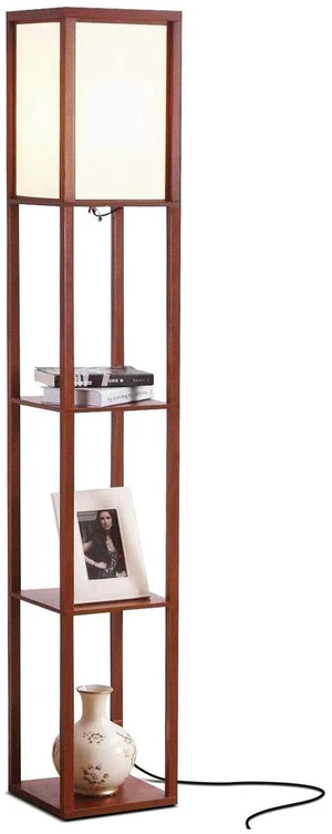 Maxwell - Modern Shelf Floor Lamp with Lamp Shade & Warm White LED Bulb, Corner Display Floor Lamp with Shelves for Living Room, Bedroom, Nightstand Office, Home Decor Storage - Walnut Brown Maxwell - Modern Shelf Floor Lamp with Lamp Shade & Warm White LED Bulb, Corner Display Floor Lamp with Shelves for Living Room, Bedroom, Nightstand Office, Home Decor Storage - Walnut Brown