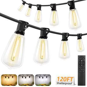 ST38 Outdoor String Lights with Remote, 3 Color in 1, 120FT, 38 Bulbs, 2700K/4000K/5000K ST38 Outdoor String Lights with Remote, 3 Color in 1, 120FT, 38 Bulbs, 2700K/4000K/5000K