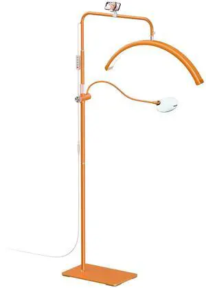 Half Moon Lash Light - Adjustable LED Floor Lash Lamp with 4X Magnifier & Phone Holder for Eyelash Extensions,Nail Art,Tattoo,Skincare,Salon SPA-Dimmable Brightness,Rotating Head, Orange Half Moon Lash Light - Adjustable LED Floor Lash Lamp with 4X Magnifier & Phone Holder for Eyelash Extensions,Nail Art,Tattoo,Skincare,Salon SPA-Dimmable Brightness,Rotating Head, Orange