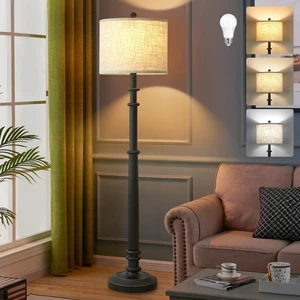 Floor Lamps for Living Room - 60" Farmhouse Floor Lamp with Adjustable Color Temperatures - Vintage Standing Lamp Reading Light with Linen Shade Retro Tall Lamp for Bedroom Office, Black Floor Lamps for Living Room - 60" Farmhouse Floor Lamp with Adjustable Color Temperatures - Vintage Standing Lamp Reading Light with Linen Shade Retro Tall Lamp for Bedroom Office, Black