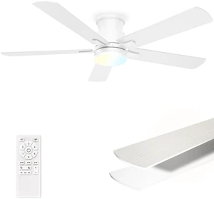 Ceiling Fans with Lights 52 Inch, Flush Mount, Remote Control, 3CCT Dimmable, 6 Speeds, Quiet Reversible DC Motor, Low Profile Hugger White Ceiling Fan for Bedroom, Living Room, Indoor/Outdoor, ETL Ceiling Fans with Lights 52 Inch, Flush Mount, Remote Control, 3CCT Dimmable, 6 Speeds, Quiet Reversible DC Motor, Low Profile Hugger White Ceiling Fan for Bedroom, Living Room, Indoor/Outdoor, ETL