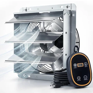 12" Shutter Exhaust Fan, Thermostat,1400 Sq.Ft,25W DC Motor, 1282 CFM Energy-Efficient 8-Speed Ventilation Fan, Garage, Attic, Greenhouse, Wall Mount, Plug&Play, 3-Year Protection 12" Shutter Exhaust Fan, Thermostat,1400 Sq.Ft,25W DC Motor, 1282 CFM Energy-Efficient 8-Speed Ventilation Fan, Garage, Attic, Greenhouse, Wall Mount, Plug&Play, 3-Year Protection