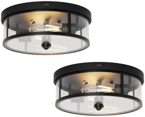 2Pack Outdoor Flush Mount Ceiling Light 12.5In - Motion Sensor Porch Light, 2-Light E26 Socket, Durable Iron & Clear Glass, Light Fixtures for Porch, Driveway, Covered Patio, Farmhouse 2Pack Outdoor Flush Mount Ceiling Light 12.5In - Motion Sensor Porch Light, 2-Light E26 Socket, Durable Iron & Clear Glass, Light Fixtures for Porch, Driveway, Covered Patio, Farmhouse