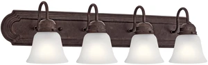 4-Light Bathroom Vanity Light, Tannery Bronze Traditional vanity light with satin etched glass for bathroom mirrors (30" x 8" x 8"), 5338TZS 4-Light Bathroom Vanity Light, Tannery Bronze Traditional vanity light with satin etched glass for bathroom mirrors (30" x 8" x 8"), 5338TZS