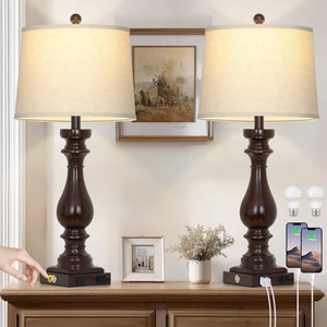 29" Tall Farmhouse Table Lamp for Living Room Set of 2,Vintage Retro Nightstand Lamps with USB C+A Ports & AC Outlet,3-Way Dimmable Touch Bedside Lamp for Bedroom Side Table,Dark Brown 29" Tall Farmhouse Table Lamp for Living Room Set of 2,Vintage Retro Nightstand Lamps with USB C+A Ports & AC Outlet,3-Way Dimmable Touch Bedside Lamp for Bedroom Side Table,Dark Brown