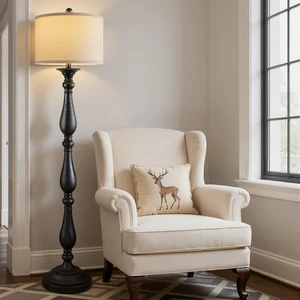 Vintage Floor Lamp for Living Room, Rustic Farmhouse Standing Lamp with Rotary Switch and Linen Shade, Retro Resin Floor Lamp for Bedroom, Corner, Dining Room, House Decor, Black Vintage Floor Lamp for Living Room, Rustic Farmhouse Standing Lamp with Rotary Switch and Linen Shade, Retro Resin Floor Lamp for Bedroom, Corner, Dining Room, House Decor, Black