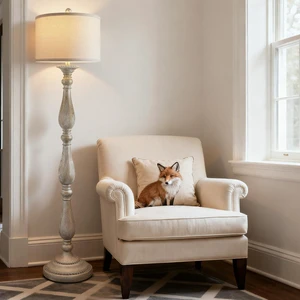 Vintage Floor Lamp for Living Room, Rustic Farmhouse Standing Lamp with Rotary Switch and Linen Shade, Retro Resin Floor Lamp for Bedroom, Corner, Dining Room, House Decor, Grey Vintage Floor Lamp for Living Room, Rustic Farmhouse Standing Lamp with Rotary Switch and Linen Shade, Retro Resin Floor Lamp for Bedroom, Corner, Dining Room, House Decor, Grey