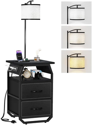 Floor Lamp with Table, End Table with Charging Station&Light, Black 3-Color Temperature Bulb, Type C USB Port & Power Outlet, Fabric Drawers, Lamp Table Combo for Living Room Bedroom Dorm Floor Lamp with Table, End Table with Charging Station&Light, Black 3-Color Temperature Bulb, Type C USB Port & Power Outlet, Fabric Drawers, Lamp Table Combo for Living Room Bedroom Dorm