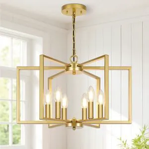 6 Light Gold Chandelier, Modern Farmhouse Metal Dining Room Light Fixture Industrial Geometric Ceiling Light with E12 Base, Rustic Hanging Pendant Lights for Kitchen Island Entryway Foyer, Indoor 6 Light Gold Chandelier, Modern Farmhouse Metal Dining Room Light Fixture Industrial Geometric Ceiling Light with E12 Base, Rustic Hanging Pendant Lights for Kitchen Island Entryway Foyer, Indoor