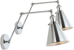 Rover 1-Light Wall Sconce 7", Chrome, Set of 2 Adjustable Arm, Hardwired Bedside Reading Swing Arm, Farmhouse Cone Shade, Metal Hardwired Indoor Fixture, LED Bulbs Included Rover 1-Light Wall Sconce 7", Chrome, Set of 2 Adjustable Arm, Hardwired Bedside Reading Swing Arm, Farmhouse Cone Shade, Metal Hardwired Indoor Fixture, LED Bulbs Included
