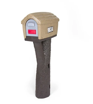 Rustic Home Plastic Residential Cabin Mailbox & Post Mount Combo Kit with 2 Access Doors - Sandstone, Made in USA Rustic Home Plastic Residential Cabin Mailbox & Post Mount Combo Kit with 2 Access Doors - Sandstone, Made in USA