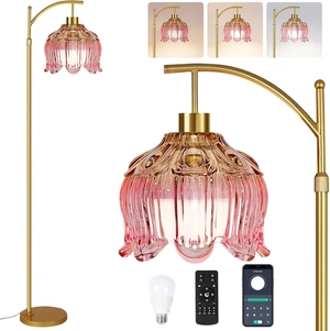 Pink Floor Lamp for Living Room,Bedroom,Gold Dimmable Standing Lamp with Remote,Mid Century Modern Brass Tall Lamp Boho Floor Lamps Arc Stained Glass Flower Floor Light Lamp Girls kids Bohemian Pink Floor Lamp for Living Room,Bedroom,Gold Dimmable Standing Lamp with Remote,Mid Century Modern Brass Tall Lamp Boho Floor Lamps Arc Stained Glass Flower Floor Light Lamp Girls kids Bohemian