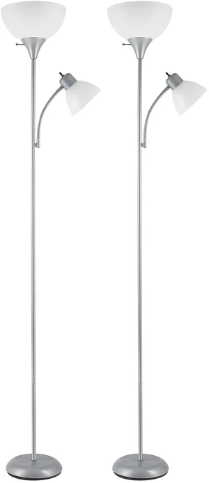 67134 72" Torchiere Floor Lamp and Adjustable Reading Light, Silver, Frosted Shade, Dual Rotary Switch, 3-Step Dimming, Modern Lighting for Living Room or Office, Timeless (Pack of 2) 67134 72" Torchiere Floor Lamp and Adjustable Reading Light, Silver, Frosted Shade, Dual Rotary Switch, 3-Step Dimming, Modern Lighting for Living Room or Office, Timeless (Pack of 2)