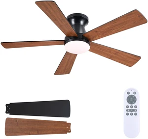 46'' Brown Low Profile Ceiling Fan with Light and Remote Flush Mount Farmhouse Indoor Ceiling Fan for Low Ceiling Bedroom Kitchen, Reversible Quiet DC Motor, Dimmable, 5 Dual-finish Wood Blades 46'' Brown Low Profile Ceiling Fan with Light and Remote Flush Mount Farmhouse Indoor Ceiling Fan for Low Ceiling Bedroom Kitchen, Reversible Quiet DC Motor, Dimmable, 5 Dual-finish Wood Blades