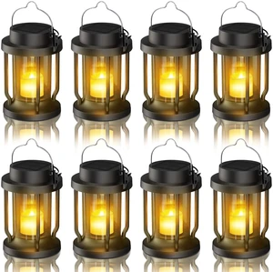 Solar Lantern Outdoor & Indoor Use Hanging Solar Lights with Realistic Flickering Flameless Candle, Weatherproof for Gardens, Patios, Trees, and Lawns (Black, 8 Pack) Solar Lantern Outdoor & Indoor Use Hanging Solar Lights with Realistic Flickering Flameless Candle, Weatherproof for Gardens, Patios, Trees, and Lawns (Black, 8 Pack)