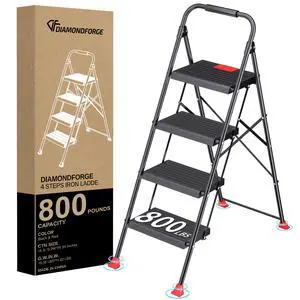 Step Ladder Foldable Folding Stool - for Home Adults Kitchen 4 Stepping Extension Tall Heavy Duty with Handrails - Closet Stepstool Stair Ladders Extendable Stepladder for Indoor House 800Lbs Step Ladder Foldable Folding Stool - for Home Adults Kitchen 4 Stepping Extension Tall Heavy Duty with Handrails - Closet Stepstool Stair Ladders Extendable Stepladder for Indoor House 800Lbs