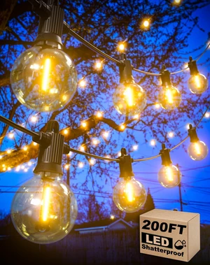 Outdoor String Lights, 200FT G40 LED IP65 Waterproof Patio Lights 100 Shatterproof Globe Bulbs, Connectable Dimmable Hanging Lights for Outside Backyard Garden Bistro Porch, 2700K (2x100FT) Outdoor String Lights, 200FT G40 LED IP65 Waterproof Patio Lights 100 Shatterproof Globe Bulbs, Connectable Dimmable Hanging Lights for Outside Backyard Garden Bistro Porch, 2700K (2x100FT)