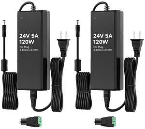 DC24V 5A 120W LED Driver 2 Pack, Power Supply 100-240V AC to 24V DC 120W Converter, Over Voltage Protection, Short Circuit Protection DC24V 5A 120W LED Driver 2 Pack, Power Supply 100-240V AC to 24V DC 120W Converter, Over Voltage Protection, Short Circuit Protection