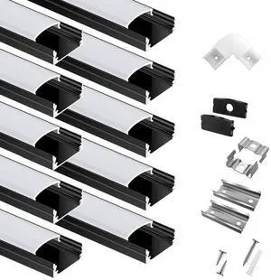 10-Pack 6.6ft/2Meter U Shape Black LED Aluminum Channel System with Milky Cover, End Caps and Mounting Clips, Aluminum Channel Profile for LED Strip Light Diffuser Installations (10pack*6.6ft) 10-Pack 6.6ft/2Meter U Shape Black LED Aluminum Channel System with Milky Cover, End Caps and Mounting Clips, Aluminum Channel Profile for LED Strip Light Diffuser Installations (10pack*6.6ft)