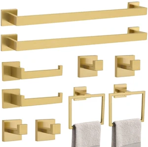 10-Piece Bathroom Hardware Accessories Set-Brushed Gold Towel Bar, Holder & Racks-SUS304 Stainless Steel-Wall Mounted,23.6-Inch 10-Piece Bathroom Hardware Accessories Set-Brushed Gold Towel Bar, Holder & Racks-SUS304 Stainless Steel-Wall Mounted,23.6-Inch