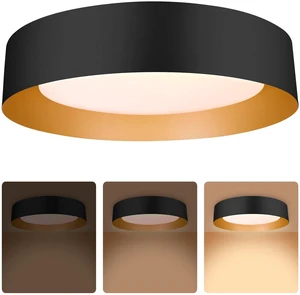 16.5-Inch Flush Mount Ceiling Light,Matte Black with Gold Interior 30W LED dimmable ceiling light with warm 3000K lighting for bedroom, hallway and foyer spaces 16.5-Inch Flush Mount Ceiling Light,Matte Black with Gold Interior 30W LED dimmable ceiling light with warm 3000K lighting for bedroom, hallway and foyer spaces