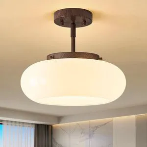 Mid-Century Modern Faux Walnut Wood Semi Flush Ceiling Light 12.6 Inch 3-Light White Glass Shade Close to Ceiling Lighting Fixture For Kitchen Entryway Hallway Bathroom Closet Bedroom Laundry Room Mid-Century Modern Faux Walnut Wood Semi Flush Ceiling Light 12.6 Inch 3-Light White Glass Shade Close to Ceiling Lighting Fixture For Kitchen Entryway Hallway Bathroom Closet Bedroom Laundry Room