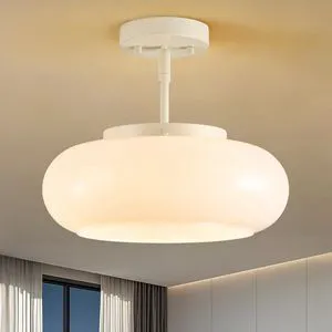 Mid-Century Modern Cream Whit Semi Flush Ceiling Light 12.6 Inch 3-Light Glass Shade Close to Ceiling Lighting Fixture For Kitchen Entryway Hallway Bathroom Closet Bedroom Laundry Room Mid-Century Modern Cream Whit Semi Flush Ceiling Light 12.6 Inch 3-Light Glass Shade Close to Ceiling Lighting Fixture For Kitchen Entryway Hallway Bathroom Closet Bedroom Laundry Room