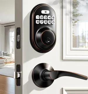 RZ-C Keyless Entry Door Lock with 2 Lever Handles, Oil Rubbed Bronze Zinc Alloy Handle Set, Auto Lock, One Time Code, 20 Codes, Back-Lit Keypad, Electronic Deadbolt for Front Door, Easy Install RZ-C Keyless Entry Door Lock with 2 Lever Handles, Oil Rubbed Bronze Zinc Alloy Handle Set, Auto Lock, One Time Code, 20 Codes, Back-Lit Keypad, Electronic Deadbolt for Front Door, Easy Install