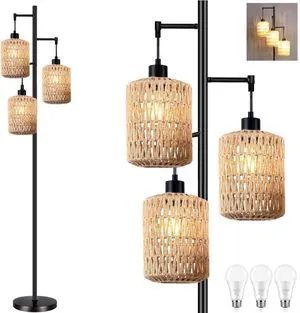 Floor Lamp for Living Room,Bedroom,3-Lights Boho Rattan Tree Floor Lights,Industrial Black Farmhouse Standing Lamp Wicker Rustic Tall Lamp,Woven Bamboo LampShade Floor Lamps Bohemian Floor Lamp for Living Room,Bedroom,3-Lights Boho Rattan Tree Floor Lights,Industrial Black Farmhouse Standing Lamp Wicker Rustic Tall Lamp,Woven Bamboo LampShade Floor Lamps Bohemian