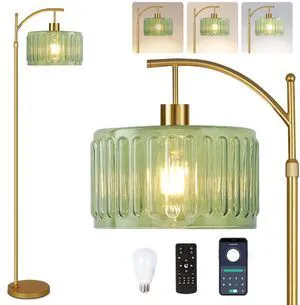 Floor Lamp for Living Room,Bedroom,Gold Dimmable Standing Lamp with Remote,Mid Century Modern Brass Tall Lamp Retro Vintage Glass Lamp Floor Light Boho Bohemian Floor Lamp for Living Room,Bedroom,Gold Dimmable Standing Lamp with Remote,Mid Century Modern Brass Tall Lamp Retro Vintage Glass Lamp Floor Light Boho Bohemian
