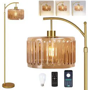 Glass Floor Lamp for Living Room,Bedroom,Gold Mid Century Modern Standing Lamp with Remote,Dimmable Brass Tall Lamp Amber Flower Lamp Vintage Floor Lamps Arc Floor Light Boho Bohemian Glass Floor Lamp for Living Room,Bedroom,Gold Mid Century Modern Standing Lamp with Remote,Dimmable Brass Tall Lamp Amber Flower Lamp Vintage Floor Lamps Arc Floor Light Boho Bohemian