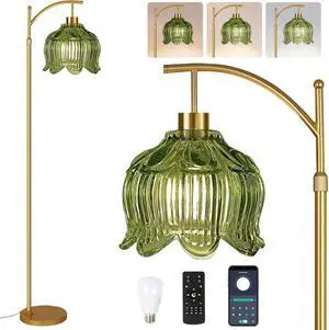 Glass Floor Lamp for Living Room,Bedroom,Gold Dimmable Standing Lamp with Remote,Mid Century Modern Brass Tall Lamp Boho Vintage Floor Lamps Arc Green Tulip Flower Floor Light Lamp Bohemian Glass Floor Lamp for Living Room,Bedroom,Gold Dimmable Standing Lamp with Remote,Mid Century Modern Brass Tall Lamp Boho Vintage Floor Lamps Arc Green Tulip Flower Floor Light Lamp Bohemian