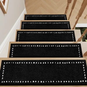 Stair-Treads Non Slip 15PC Soft Stair Treads for Wooden Steps 8"x30" Plush Peel and Stick Stair Treads Indoor, Carpet Stair Treads Reusable for Kids and Pets, Washable Stair Runner Black Stair-Treads Non Slip 15PC Soft Stair Treads for Wooden Steps 8"x30" Plush Peel and Stick Stair Treads Indoor, Carpet Stair Treads Reusable for Kids and Pets, Washable Stair Runner Black