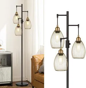 Dimmable Floor Lamp, Industrial Floor Lamps for Living Room, Gold and Black Tree Lamp Standing Lamp Tall Lamps with 3 Elegant Teardrop Cage Head & 800 Lumens LED Bulbs for Living room Bedroom Office Dimmable Floor Lamp, Industrial Floor Lamps for Living Room, Gold and Black Tree Lamp Standing Lamp Tall Lamps with 3 Elegant Teardrop Cage Head & 800 Lumens LED Bulbs for Living room Bedroom Office